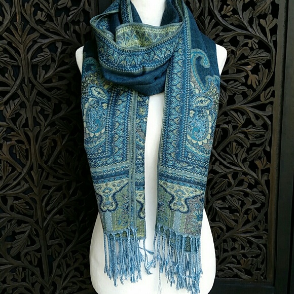 Accessories - Blue & Green Paisley Reversible Wrap/Scarf